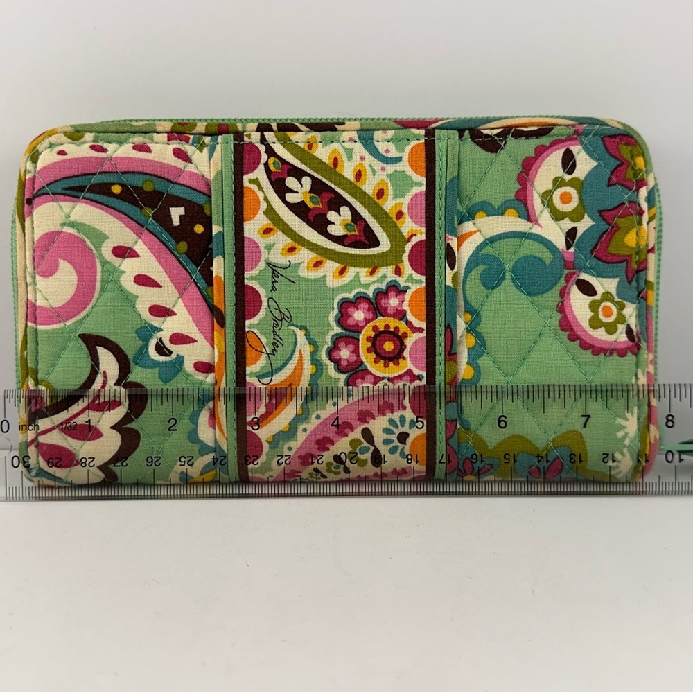 Vera Bradley Accordion Wallet Tutti Frutti Green Zip Paisley Quilted - Picture 4 of 6
